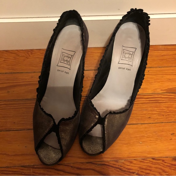 Cynthia Rowley Zeitgeist Peep Toe Taupe Metallic Leather Shoes 9.5 fist 9 - Picture 1 of 2